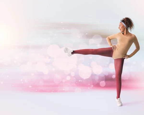 Young African American Woman Doing Aerobics Light Background — Stock Photo, Image