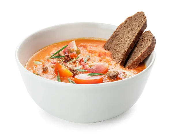 Bowl Tomato Cream Soup Isolated White Background — Stock Photo, Image