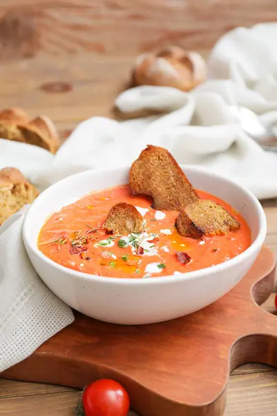 Bowl Tomato Cream Soup Table — Stock Photo, Image