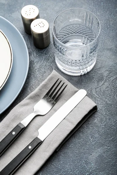 Cutlery Napkin Glass Dark Background — Stock Photo, Image