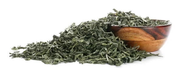 Bowl Dry Green Tea White Background — Stock Photo, Image
