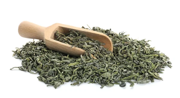 Dry Green Tea Scoop White Background — Stock Photo, Image