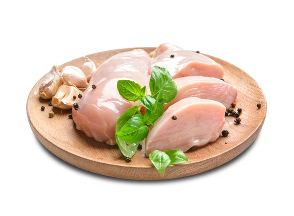 Board Raw Chicken Fillet White Background — Stock Photo, Image