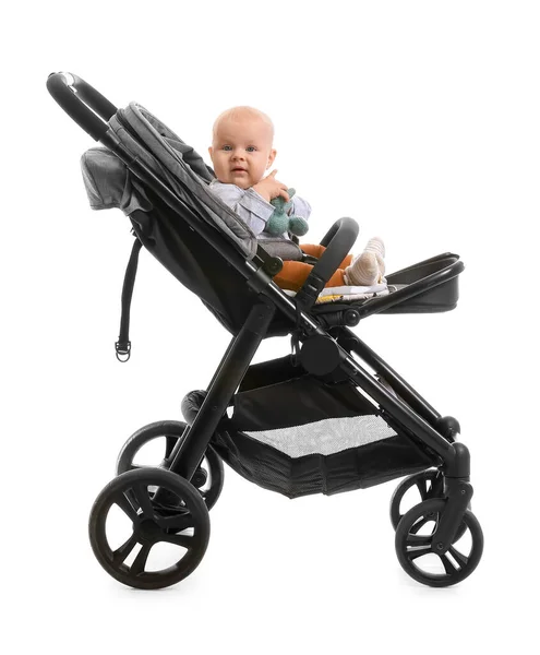 Cute Funny Baby Stroller White Background — Stock Photo, Image