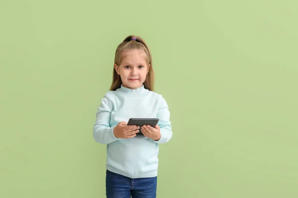 Little Girl Reader Color Background — Stock Photo, Image