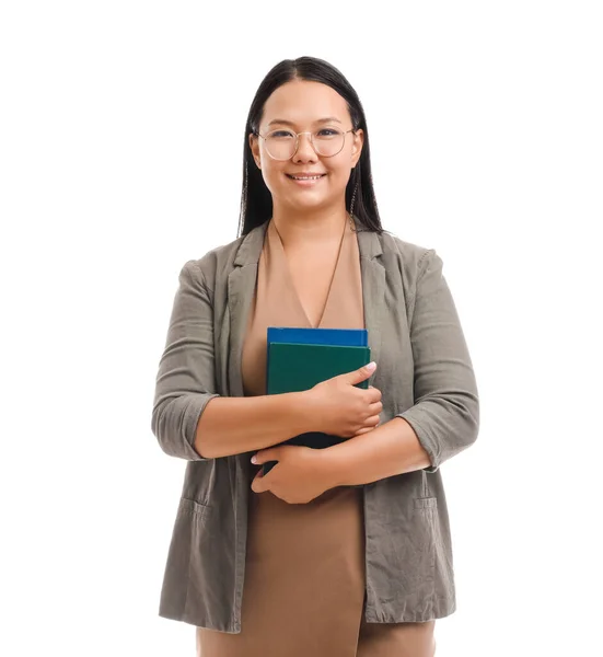 Asian Female Teacher White Background — Stock Photo, Image