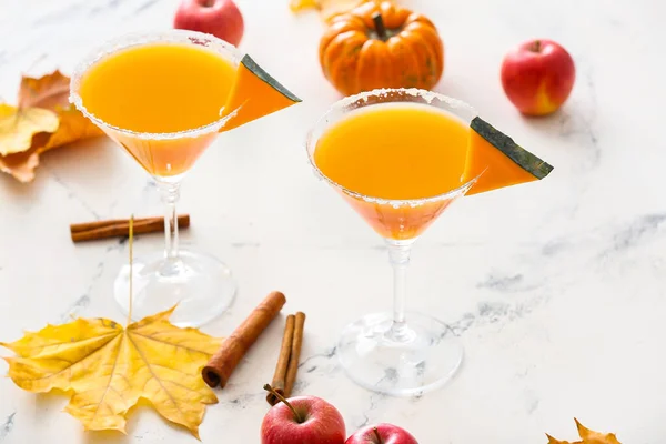 Autumn Composition Pumpkin Pie Martini White Background — Stock Photo, Image