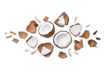 Beyaz arkaplanda olgun hindistan cevizi bileşimi