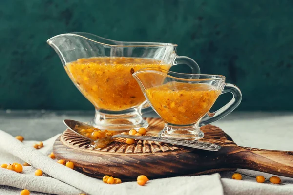 Tasty Homemade Sea Buckthorn Jam Table — Stock Photo, Image