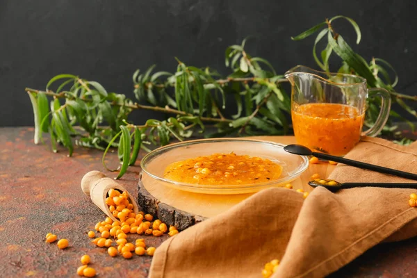 Tasty Homemade Sea Buckthorn Jam Table — Stock Photo, Image