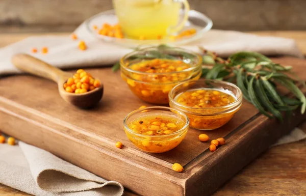 Tasty Homemade Sea Buckthorn Jam Table — Stock Photo, Image