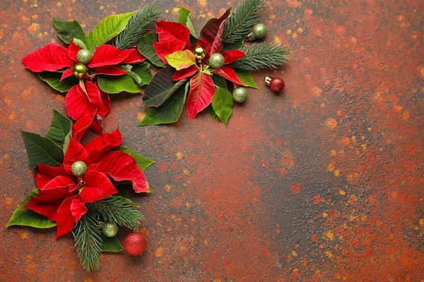 Composition Flowers Christmas Plant Poinsettia Grunge Background — Stock Photo, Image