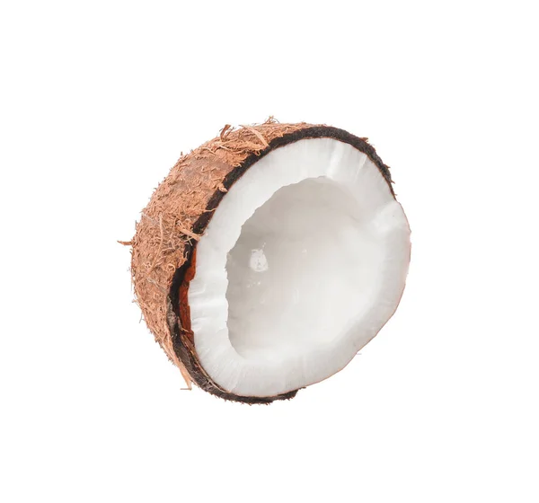 Die Hälfte Der Reifen Kokosnuss Auf Weißem Hintergrund — Stockfoto