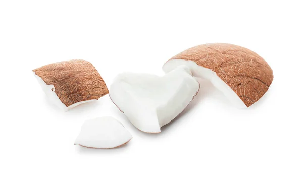 Kawałki Dojrzałego Kokosa Białym Tle — Zdjęcie stockowe