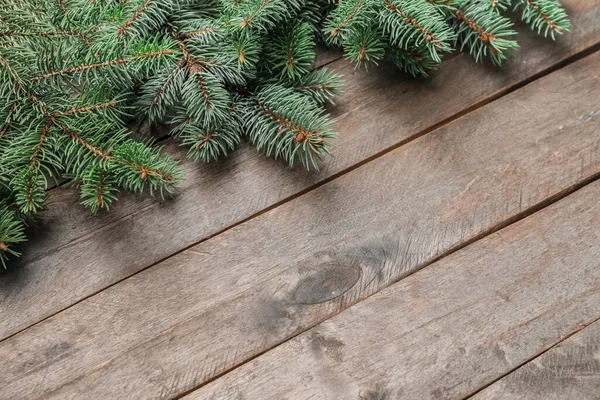 Vánoční Strom Větve Dřevěném Pozadí — Stock fotografie