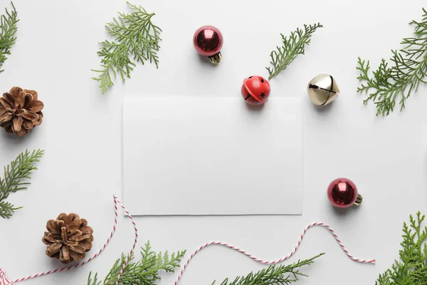 Beautiful Christmas Composition Blank Card White Background — Stock Photo, Image