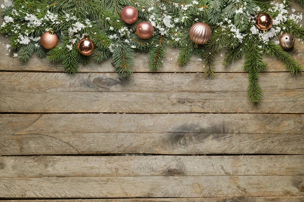 Prachtige Kerstcompositie Houten Achtergrond — Stockfoto