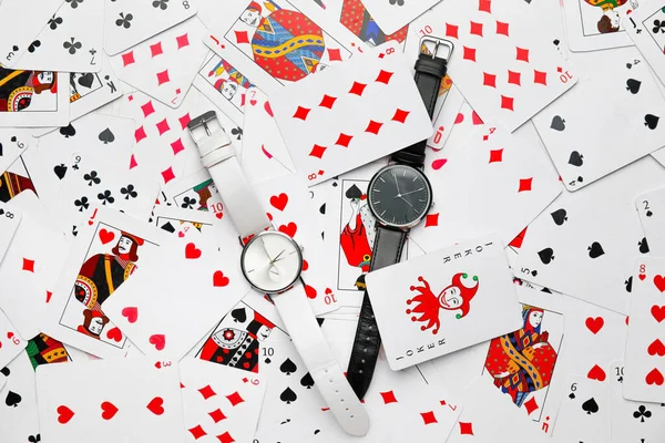 Wrist Watches Playing Cards — Stock Photo, Image