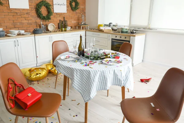 Interior Messy Room New Year Party Celebration — Stock Photo, Image