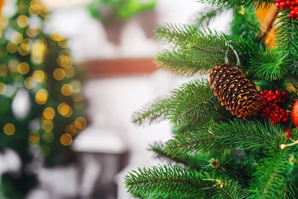 Decorated Christmas Tree Outdoors Closeup — Stock Photo, Image
