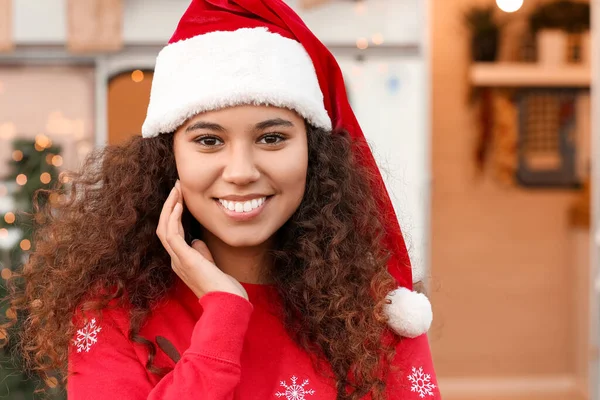 Hermosa Joven Aire Libre Víspera Navidad —  Fotos de Stock