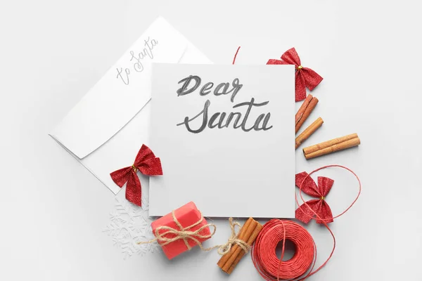 Carta Branco Para Santa Decoração Natal Fundo Branco — Fotografia de Stock