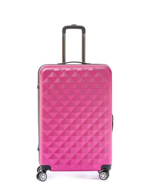 Beyaz arkaplanda paketlenmiş bavul