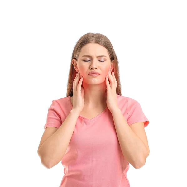 Young Woman Suffering Tooth Ache White Background — Stock Photo, Image