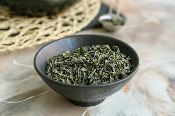 Bowl Dry Green Tea Table — Stock Photo, Image