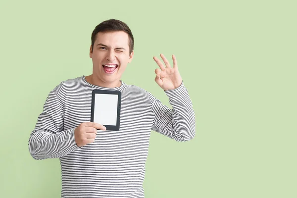 Young Man Reader Showing Color Background — Stock Photo, Image