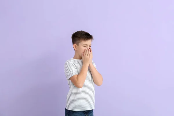 Coughing Little Boy Color Background — Stock Photo, Image