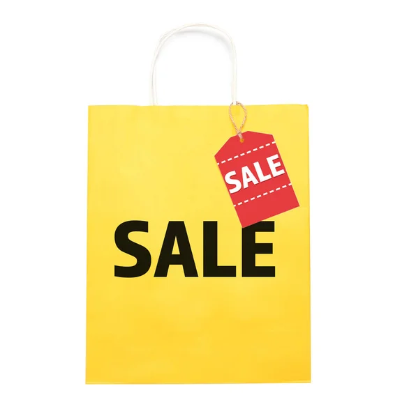 Paper Shopping Bag Word Sale White Background — Stock Photo, Image