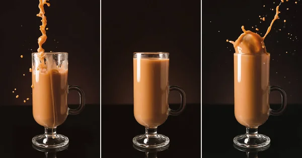 暗い背景にアイスコーヒーとグラスカップのセット — ストック写真