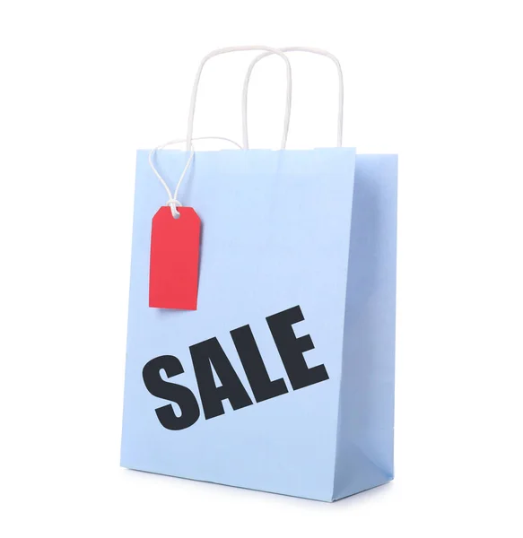 Paper Shopping Bag Word Sale White Background — Stock Photo, Image