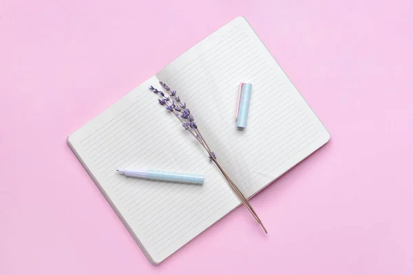 Blank Notebook Pen Color Background — Stock Photo, Image