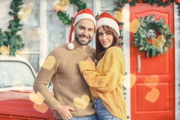 Happy Couple Celebrating Christmas Outdoors — Stock Photo, Image