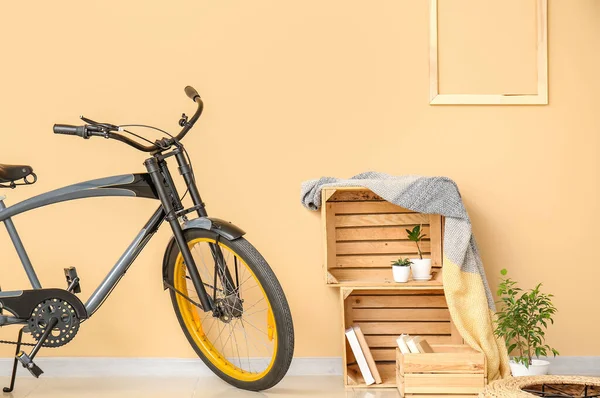 Interior Modern Room Bicycle Wooden Box — Stock Photo, Image