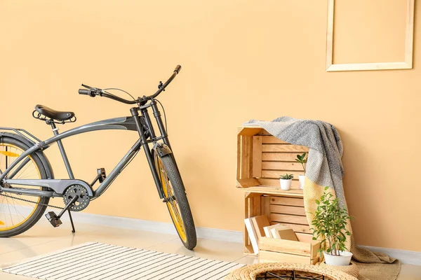 Interior Modern Room Bicycle Wooden Box — Stock Photo, Image