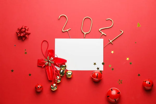 Beautiful New Year Composition Blank Card Color Background — Stock Photo, Image