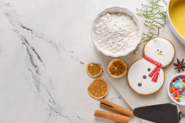 Ingredients Christmas Cookies Kitchen Utensils White Background — Stock Photo, Image