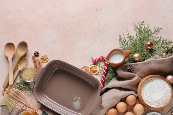 Ingredientes Para Padaria Natal Utensílios Cozinha Fundo Cor — Fotografia de Stock