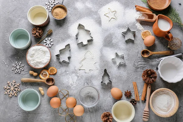 Ingredients Christmas Bakery Kitchen Utensils Grunge Background — Stock Photo, Image