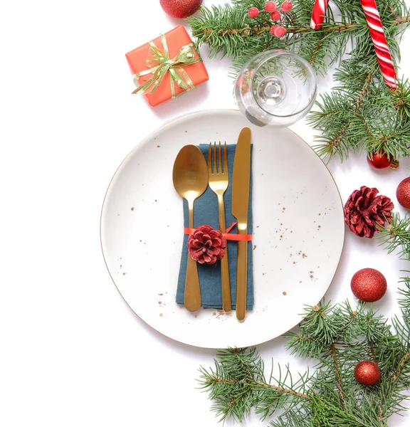 Beautiful Christmas Table Setting White Background — Stock Photo, Image