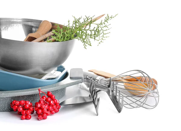 Kitchen Utensils Christmas Bakery White Background — Stock Photo, Image