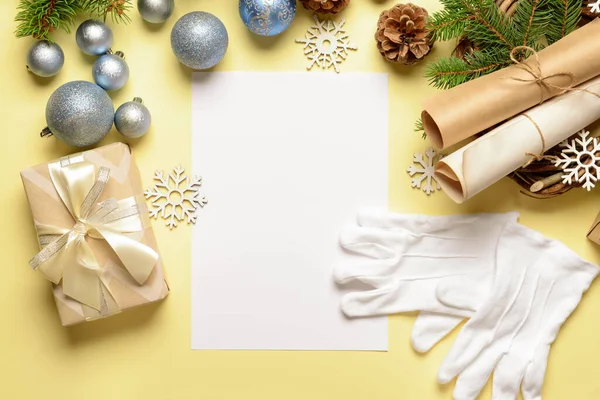 Blank Paper Letter Santa Christmas Decor Color Background — Stock Photo, Image