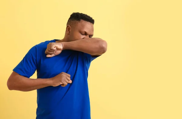 Coughing African American Man Color Background — Stock Photo, Image