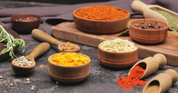 Different Spices Dark Background — Stock Video