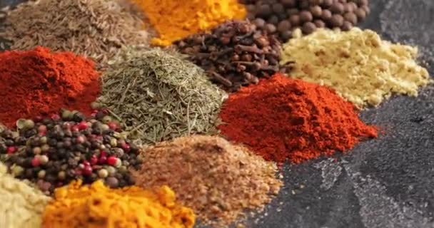 Different Spices Dark Background — Stock Video