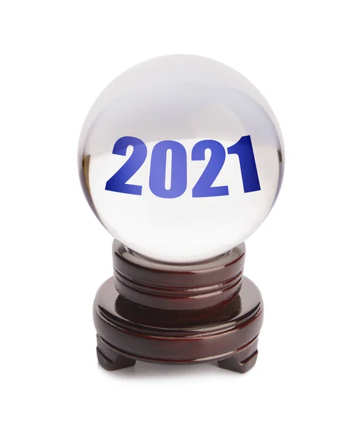 Crystal Ball White Background Prediction Year 2021 — Stock Photo, Image