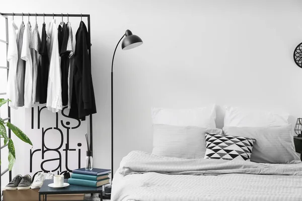 Interior Stylish Bedroom Clothes Rack — Stock Photo, Image